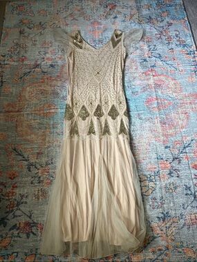 Beaded Vintage Style Flapper Girl Long Evening Gown